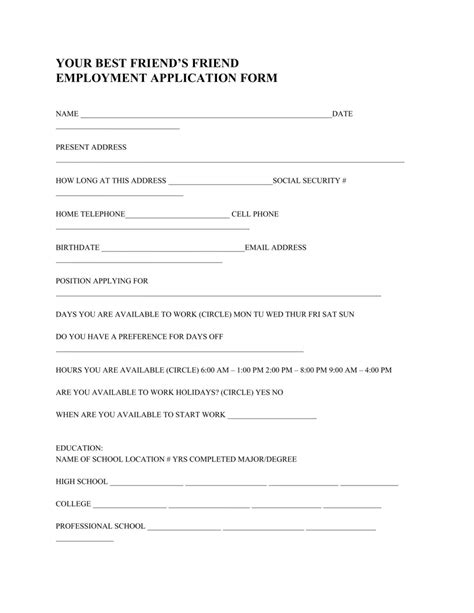 Blank Best Friend Application Form 